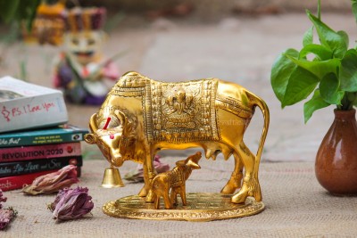 Articia Metal Kamdhenu Cow and Calf Idol Gold Finish Holy Spiritual Showpiece for Vastu (20 x 13 x 16 cm, Golden) Decorative Showpiece  -  16 cm(Aluminium, Gold)