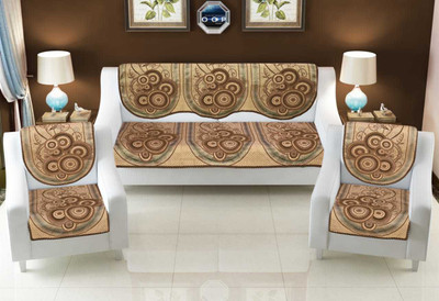 The Intellect bazaar Polyester Embroidered 3+2 Seater Sofa Cover(Brown Pack of 6)
