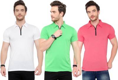 Adorbs Solid Men Polo Neck Red, Green, White T-Shirt