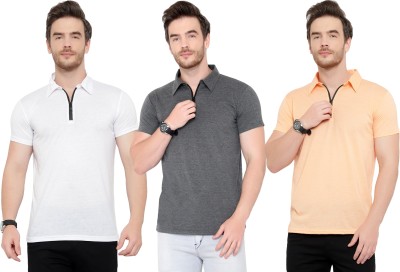 Adorbs Solid Men Polo Neck White, Beige, Grey T-Shirt