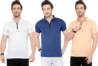 Adorbs Solid Men Polo Neck Green, Blue, Orange T-Shirt