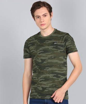 FLYING MACHINE Military Camouflage Men Round Neck Green T-Shirt