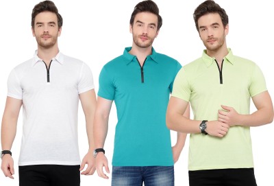 Tivy Solid Men Polo Neck White, Blue, Light Green T-Shirt