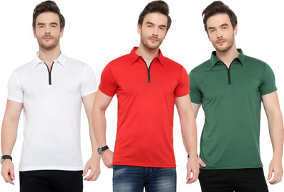Adorbs Solid Men Polo Neck Multicolor T-Shirt