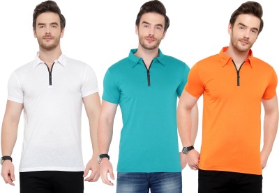 Adorbs Solid Men Polo Neck White, Blue, Orange T-Shirt