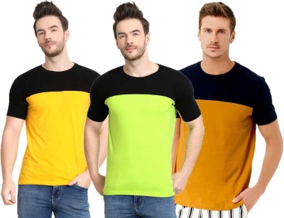 Diwazzo Colorblock Men Round Neck Yellow, Light Green T-Shirt