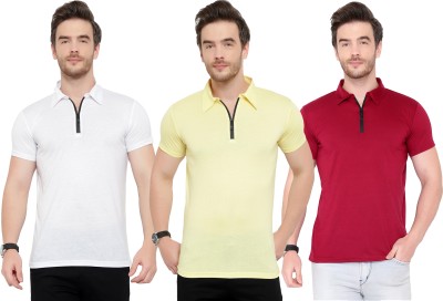 Adorbs Solid Men Polo Neck White, Maroon, Yellow T-Shirt