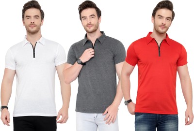 Adorbs Solid Men Polo Neck Red, White, Grey T-Shirt