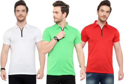 Adorbs Solid Men Polo Neck Multicolor T-Shirt