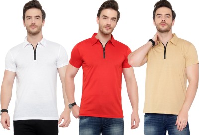 Adorbs Solid Men Polo Neck Multicolor T-Shirt