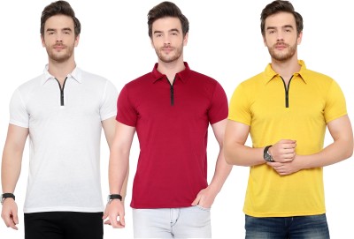 Adorbs Solid Men Polo Neck White, Maroon, Yellow T-Shirt
