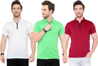 Adorbs Solid Men Polo Neck Green, White, Maroon T-Shirt