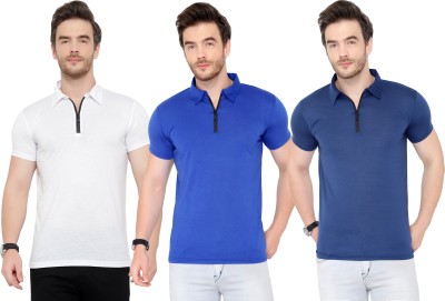 Tivy Solid Men Polo Neck White, Blue T-Shirt