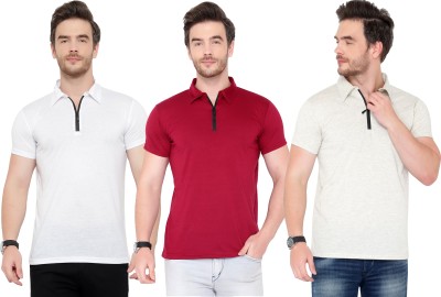 Tivy Solid Men Polo Neck White, Maroon, Grey T-Shirt