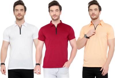 Adorbs Solid Men Polo Neck White, Maroon, Orange T-Shirt