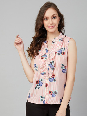 RARE Casual No Sleeve Striped Women Pink Top
