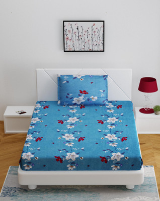 Shubastik 210 TC Microfiber Single Printed Fitted (Elastic) Bedsheet(Pack of 1, Blue ,White,Red)