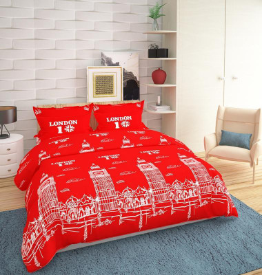 PIYU SHINE 120 TC Microfiber Double 3D Printed Flat Bedsheet(Pack of 1, Red)