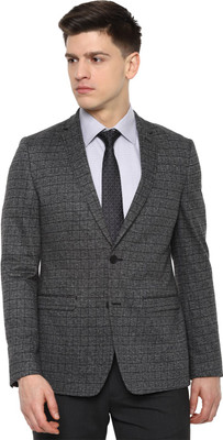 LOUIS PHILIPPE Checkered Single Breasted Formal Men Blazer(Blue)