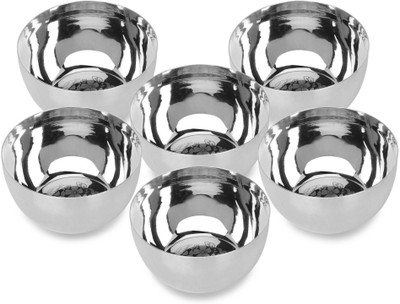 LIMETRO STEEL Stainless Steel Serving Bowl Laser Print Vegetable (B3) / Wati Set for Kitchen (, Size: 10 cm)(Pack of 6, Steel)