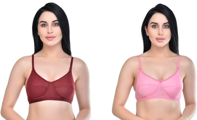 Chawar Women padded bra(pack of 2) Women Full Coverage Lightly Padded Bra(Maroon, Pink)