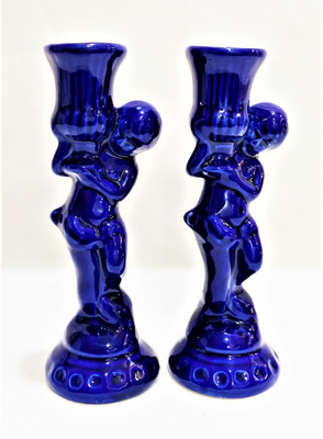 Your Local Shop Ceramic Candle Holder Set(Blue, Pack of 2)