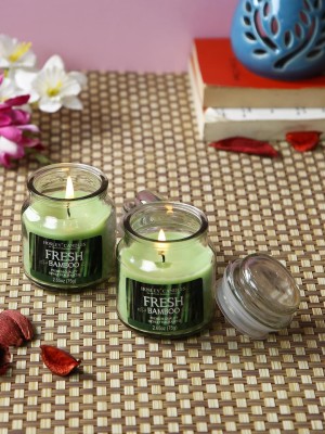 Hosley Fresh Bamboo Fragrance Jar 2.65 Oz Perfect for Home Decor|Burn Time 15 Hours Candle(Green, Pack of 2)