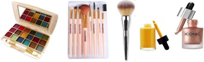 Vedy LONG LASTING MAKEUP PROFESSIONAL SPECIAL COMBO KIT FOR GIRLS AND WOMEN EYESHADOW PALETTE, MATTE SHIMMER GLITTER BLENDING 18 COLOR EYE SHADOW PALLET WITH MIRROR, NATURAL VELVET TEXTURE POWDER CREAMY COSMETIC , FOUNDATION BRUSH , DAUBIGNY LARGE POWDER BRUSH FLAT ARCHED PREMIUM DURABLE KABUKI MAKE