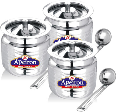 Apeiron Steel Utility Container  - 300 ml(Pack of 3, Silver)