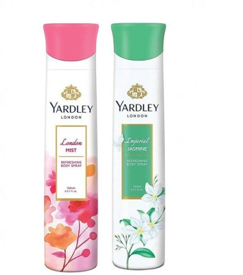 Yardley London IMPERIAL JASMINE,LONDON MIST Deodorant Spray  -  For Men & Women(300 ml, Pack of 2)