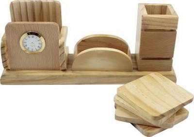 PRAMUKH STORE 3 Compartments Wood Wooden Pen Stand(Natural)