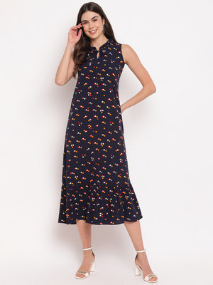 MAYRA Women Maxi Dark Blue Below Knee Dress