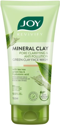 Joy Revivify Mineral Clay Pore Clarifying and Anti-Pollution Green Clay Face wash With Tea Tree, Green Tea & Hyaluronic Acid | Reduces Blackheads, Firms Skin - No Parabens, Face Wash(150 ml)