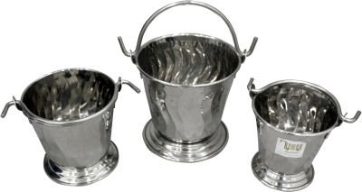 Dynore 0.05 L Steel Stainless Steel Serving Bucket- Set Of 3 Ice Bucket(Silver)