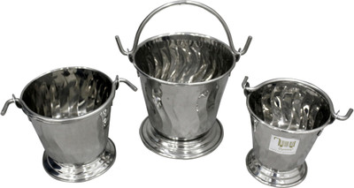 Dynore 0.05 L Steel Stainless Steel Serving Bucket- Set Of 3 Ice Bucket(Silver)