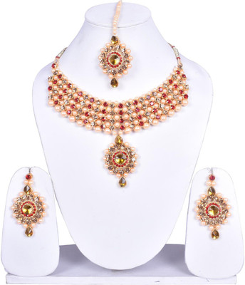 JaiShree Jewels Alloy Gold-plated Red, White Jewellery Set(Pack of 1)