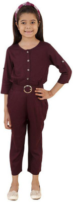 Kids Cave Romper For Girls Casual Solid Polyester(Maroon, Pack of 1)