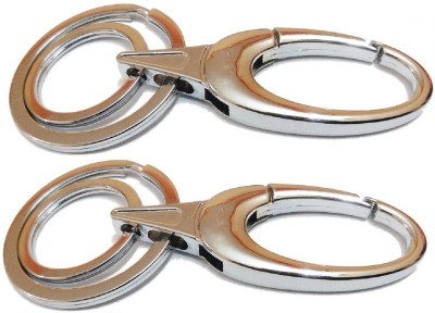 kd collections KD302A - Double Ring Hook Keychain Metal Combo for Bike & Cars - Silver Color - Pack of 2 Keychains Key Chain