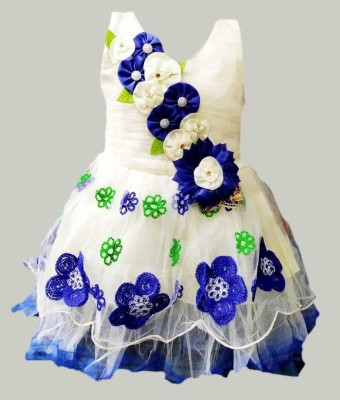 Maqorama Fashion Baby Girls Midi/Knee Length Festive/Wedding Dress(Blue, Sleeveless)