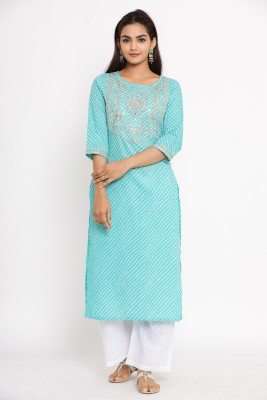 FABRIC FITOOR Women Leheriya Straight Kurta(Light Blue)