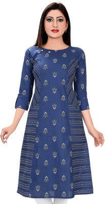 Meher Impex Women Floral Print A-line Kurta(White, Blue)