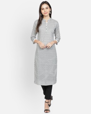 Sanskritam Women Printed Straight Kurta(Grey)