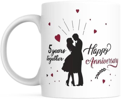 purezento 5TH YEAR HAPPY ANNIVERSARY WEDDING GIFT COUPLE MUG COFFEE TEA / MILK MUG Ceramic Coffee Mug(350 ml)