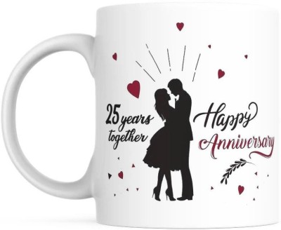 purezento 25TH YEAR HAPPY ANNIVERSARY WEDDING GIFT COUPLE MUG Ceramic Coffee Mug(350 ml)