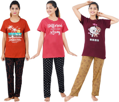 BEFLI Women Printed Multicolor Night Suit Set