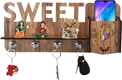 SEHAZ ARTWORKS SZA_Sweet_Left_Big_WT_Big-Keyholder Wood Key Holder(4 Hooks, Beige)