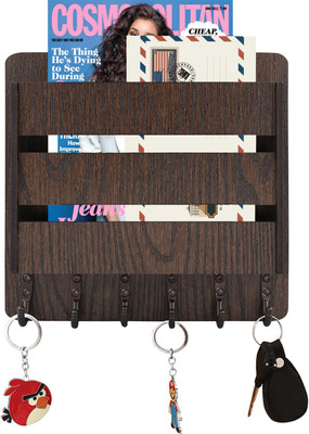 SEHAZ ARTWORKS Letters Organizer Wood Key Holder(6 Hooks, Brown)