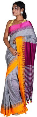 sourav biswas Temple Border Handloom Viscose Rayon, Pure Cotton Saree(Multicolor)