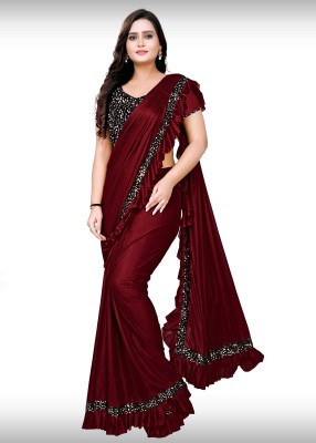 PRISHA SAREES Embellished Bollywood Lycra Blend Saree(Maroon)