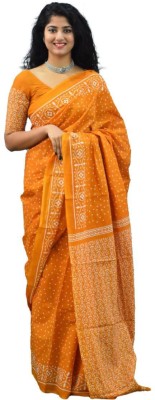 Kiaaron Blocked Printed Daily Wear Pure Cotton Saree(Orange)